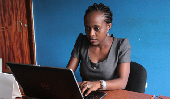 Tina Byaruhanga at her work place. She has recently ventured into e-commerce businessa a relatively new sector in Uganda.   Photo by Ismail Kezaala