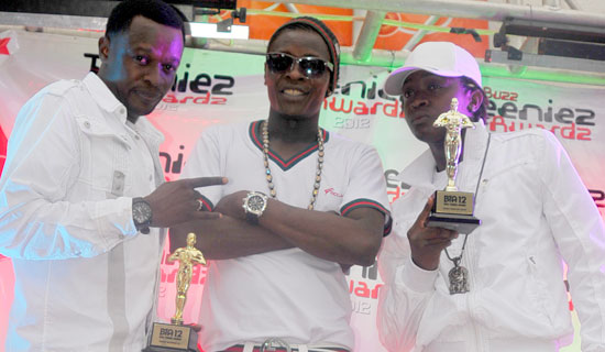 DJ Shiru, Jose Chameleone and AK 47 at the Teeniez Awards. 