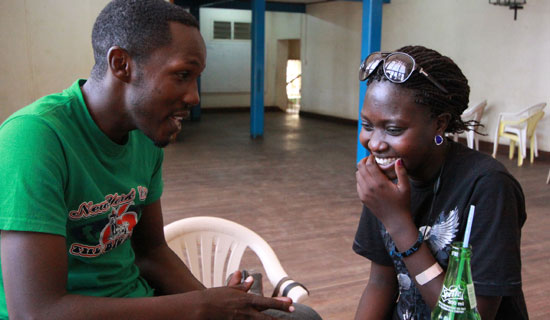 Pablo and Patricia laughing away at the National Theatre.. PHOTO BY ISMAIL KEZAALA