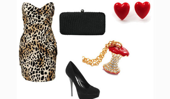 Animal print dress should be marched with plain accessories
