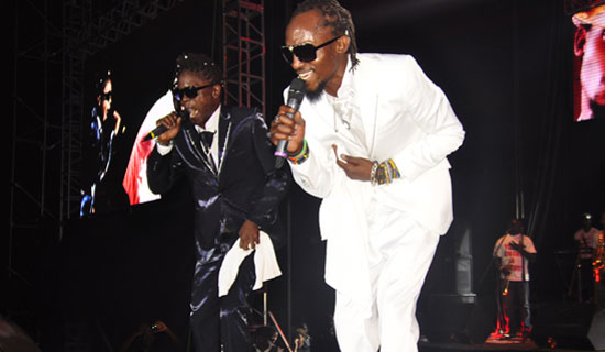 Radio and weasel on stage