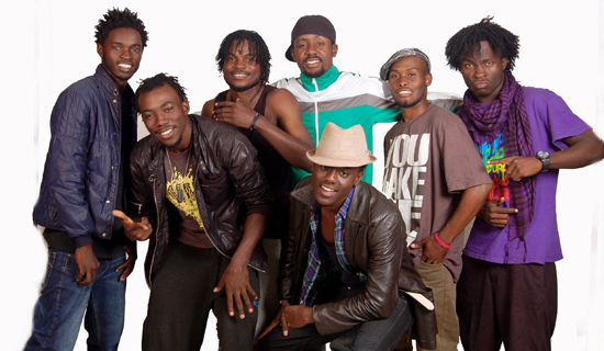 The Tabu-Flo boys will be performing at the National Theatre this weekend.  L-R: LexT,Abdanger, Mostricks, Da Hak, Gv9*, Pheel and front, Eddie Cool. Courtesy Photo. 