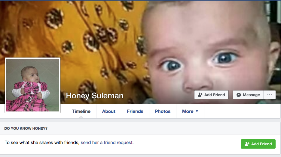 This is what Honey Suleman's Facebook account looks like right now