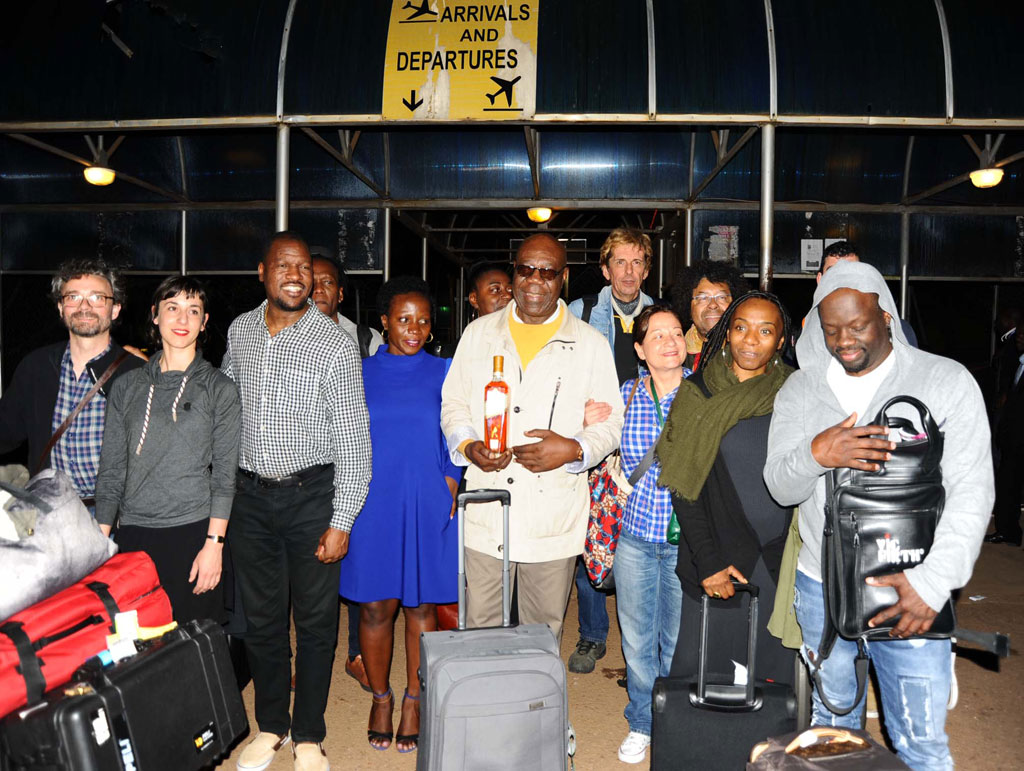 Manu Dibango touched down at Entebbe Airport on Saturday night. The concert is organised by renowned Ugandan jazz artiste Isaiah Katumwa 
