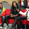 Ethiopia’s Bimp with South Africa’s Angelo and show host IK during their eviction. COURTESY PHOTO