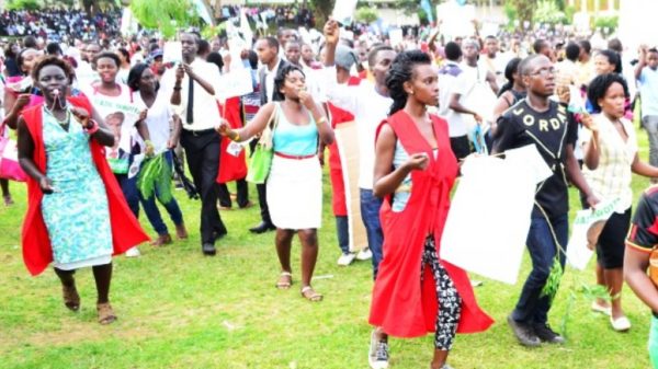 Makerere University students during a guild campaign in 2016