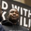 Rapper Meek Mill participates in a rally before he returns to court for a post-conviction appeal on June 18, 2018 in Philadelphia, Pennsylvania. Organizers of the "Stand With Meek Mill" rally are calling for the judge to grant the rapper a new trial over a 2007 drug and guns case., which his lawyers have repeatedly asked for and which the District Attorney's Office does not oppose.