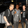Jazz producer Chris Lang(L) saxophonist Isaiah Katumwa (C) and saxophonist Darren Rahn (R) on arrival at Entebbe Aiport on Tuesday night. (PHOTO BY EDDIE CHICCO)